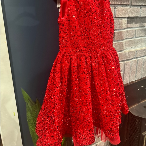 Little Girls Sparkly Red Party Dress - Picture 2 of 6